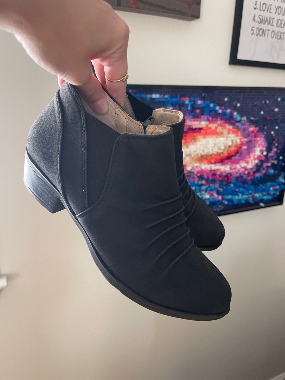 Life Stride Black Ruched Ankle Booties